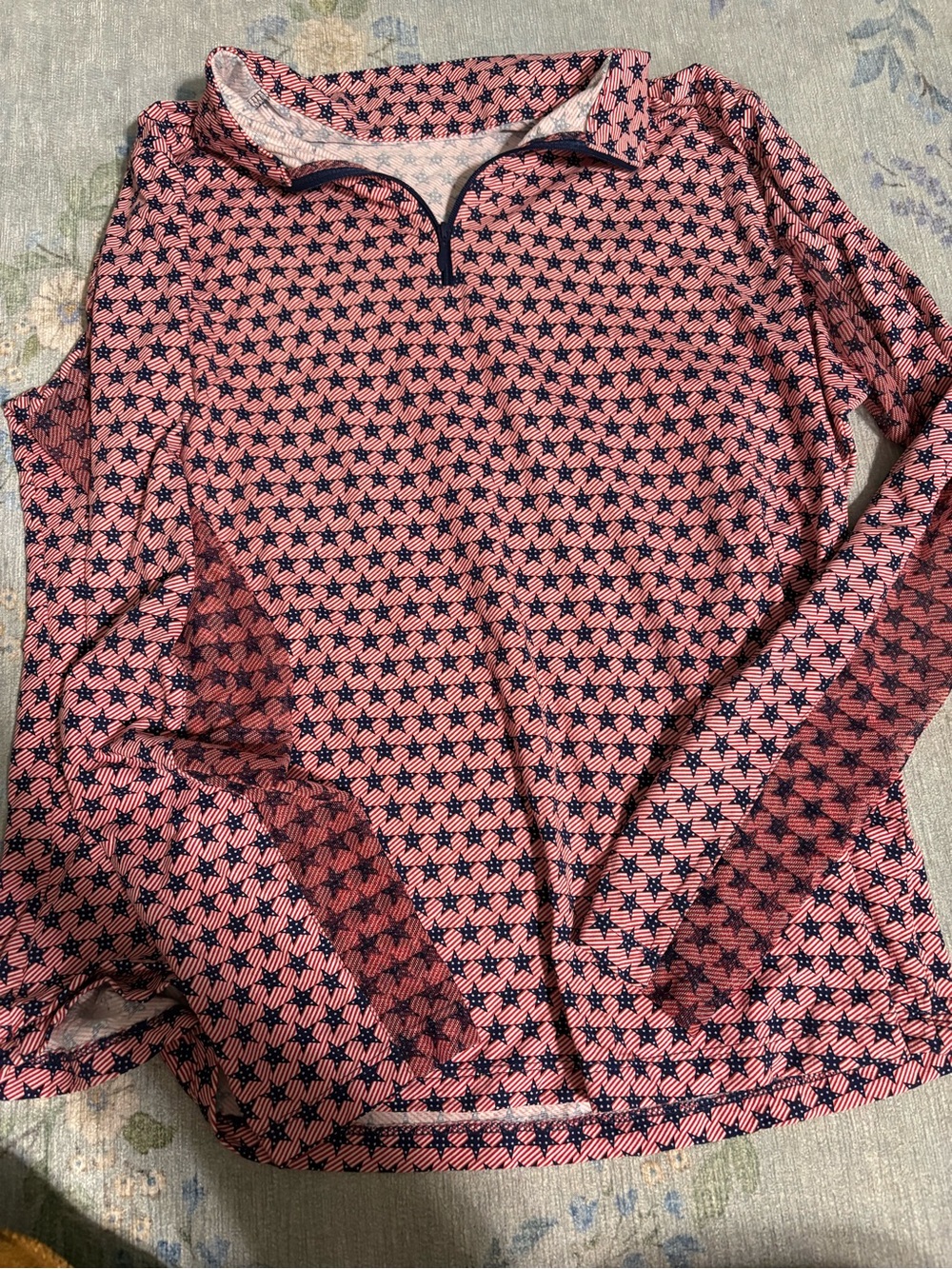 IBKUL Pink Star-Print Quarter Zip Pullover